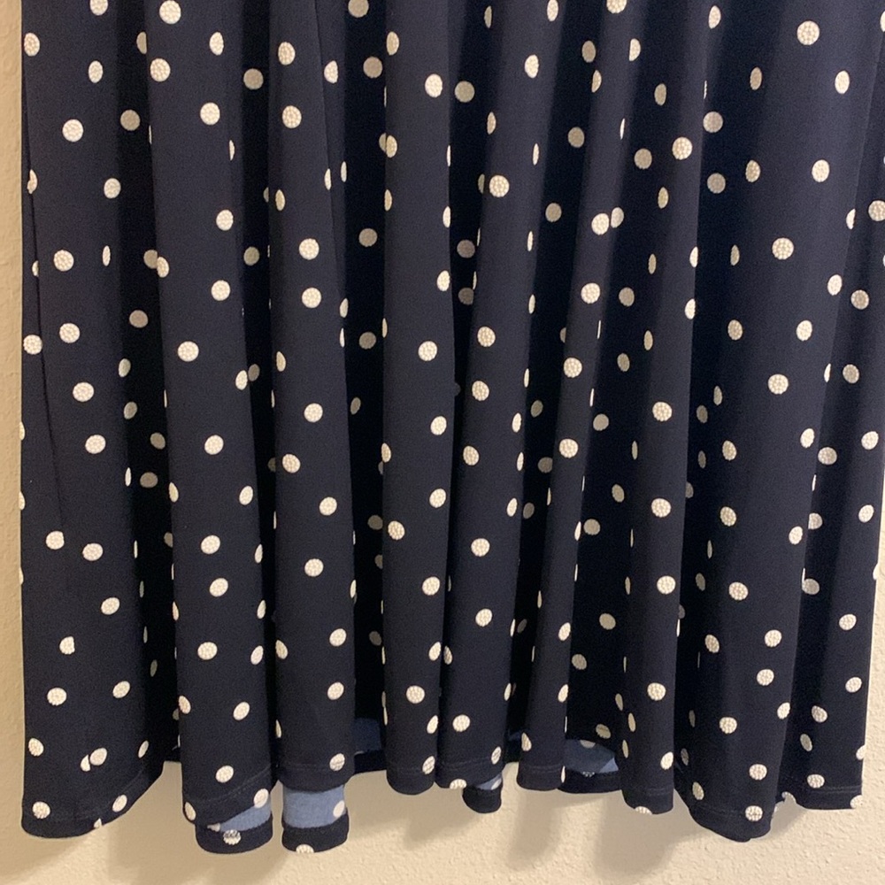 Croft & barrow size large v-neck navy blue polka dotted short sleeve dress - Picture 8 of 9
